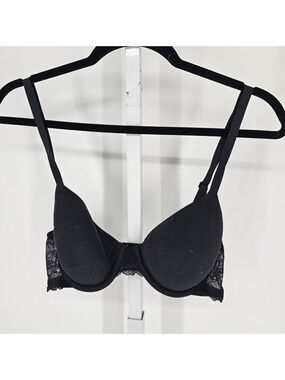 Gap Body Womens Sz 36B Classic Lightly Padded T Shirt Bra Black w/ Lace Trim